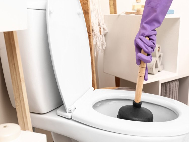 Blocked toilet fixing by plunger